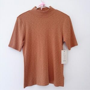 Joie Ribbed Knit Short Sleeve Top In Camel NWT Size M